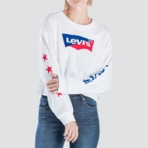 Levi's white crew neck cropped sweatshirt